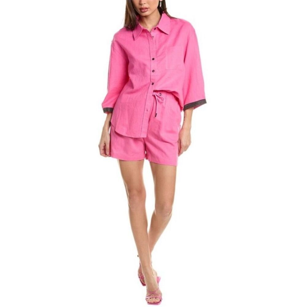 Beulah Hot Pink Organic Linen Cotton Blend Shirt & Short Outfit L Barbie Coastal